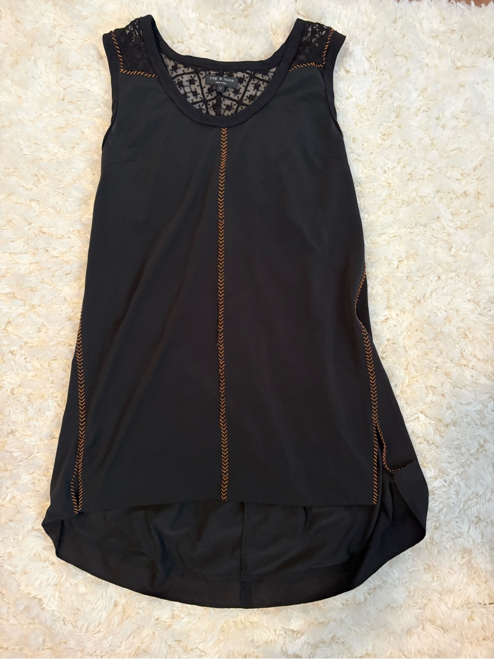 rag & bone Black Sleeveless Tunic with Orange Topstitching